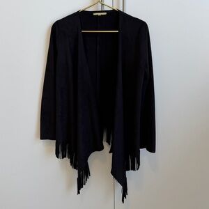 Gianni Bini Black Fringe Cardigan | Boho Open Front Jacket Size Small